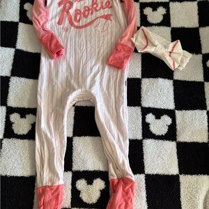 Little Sleepies Pink and White 'Rookie' Baseball Footed One-Piece